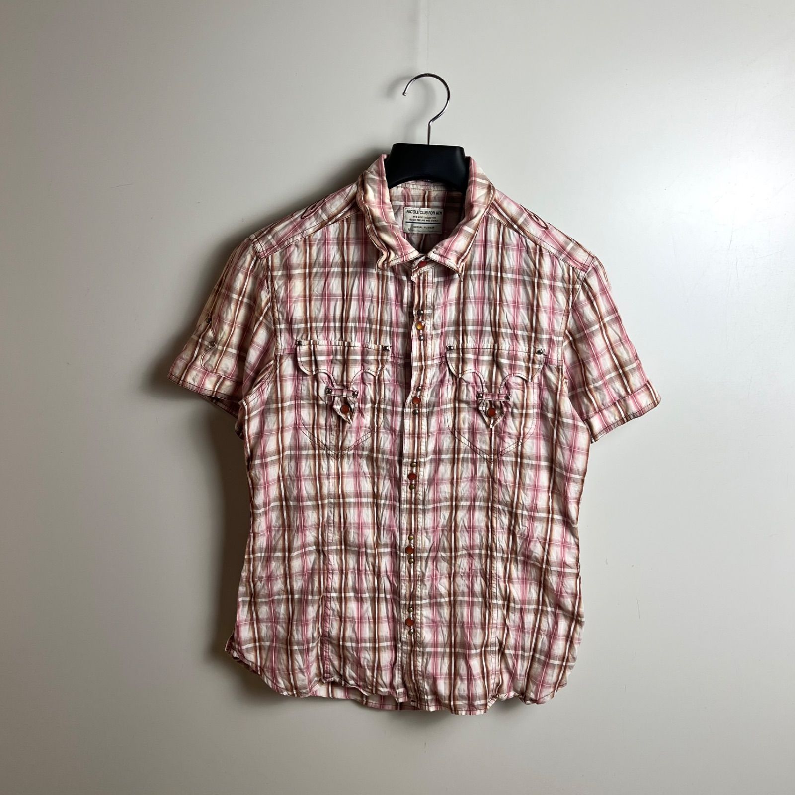 NICOLE CLUB FOR MEN 00s y2k archive pink Western shirts 48 L
