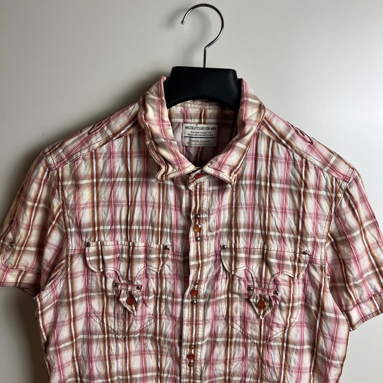 NICOLE CLUB FOR MEN 00s y2k archive pink Western shirts 48 L