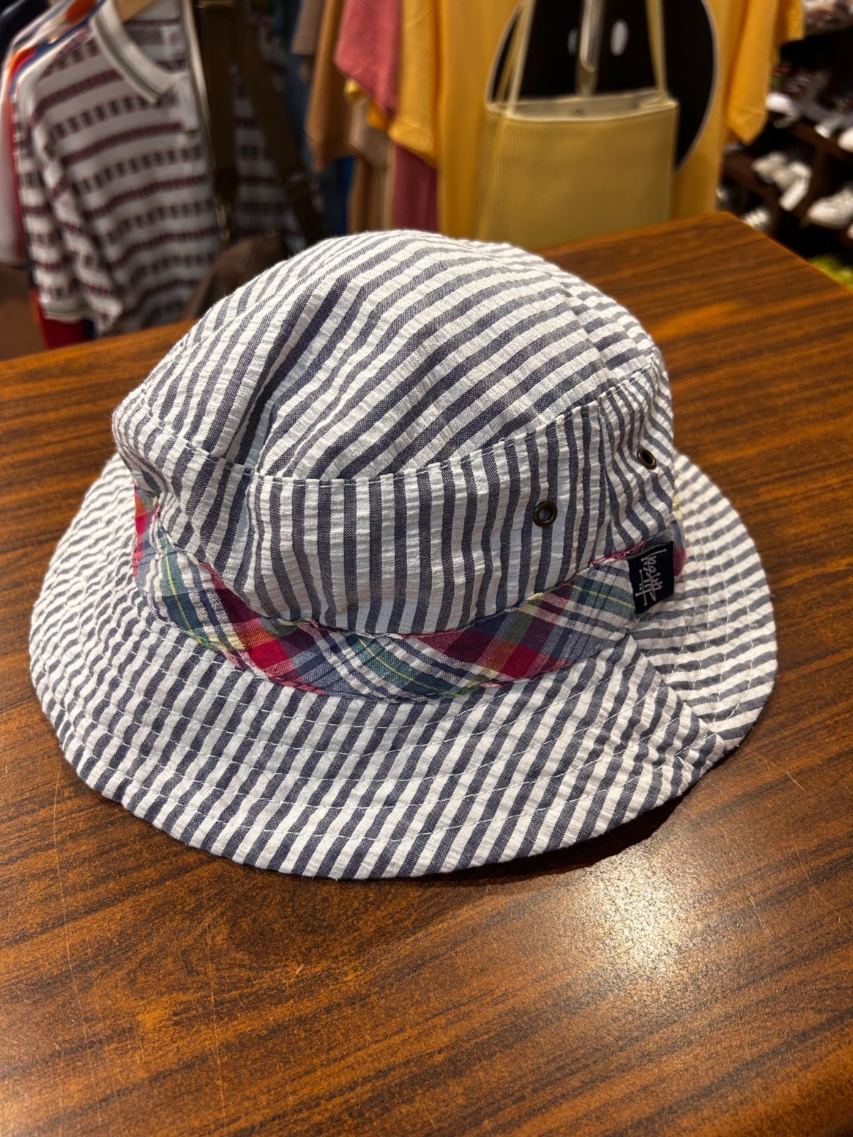 A-1960 Stussy ステューシー オールドステューシー 90s 紺タグ バケット ハット コットン グレー等 マルチカラー リバーシブル