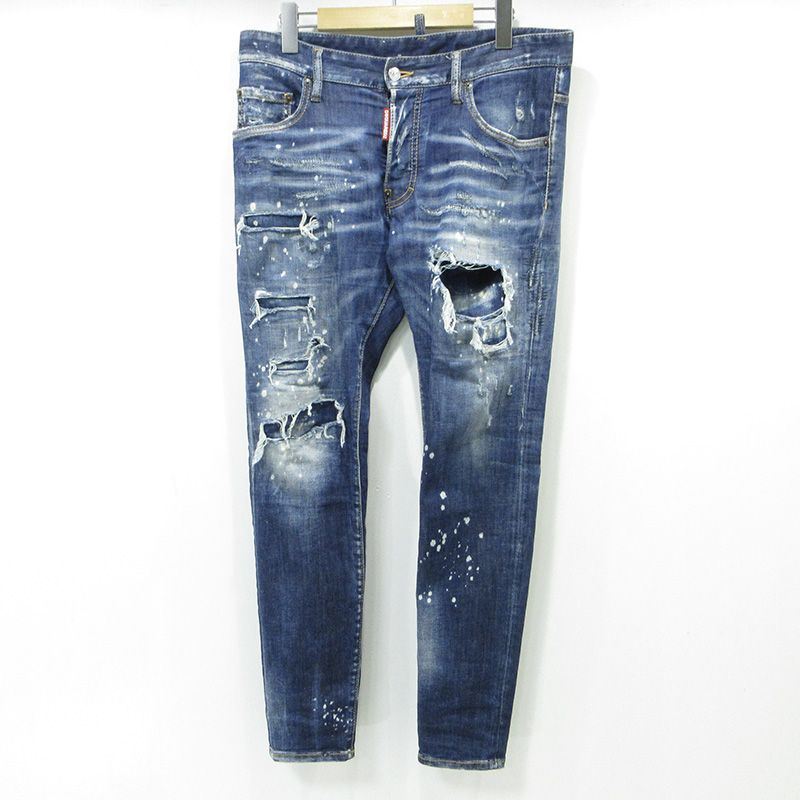 【三重本店】 中古 DSQUARED2 | ディースクエアード SUPER TWINKY JEAN スーパーツインキージーンズ トウィンキー USED加工ストレッチボタンフライデニムパンツ ダメージ加工 S74LB1052 ブルー サイズ：48 【108】