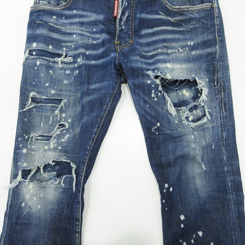 【三重本店】 中古 DSQUARED2 | ディースクエアード SUPER TWINKY JEAN スーパーツインキージーンズ トウィンキー USED加工ストレッチボタンフライデニムパンツ ダメージ加工 S74LB1052 ブルー サイズ：48 【108】