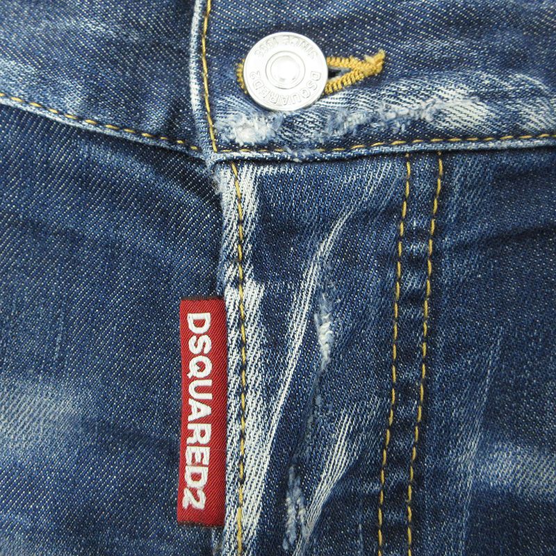 【三重本店】 中古 DSQUARED2 | ディースクエアード SUPER TWINKY JEAN スーパーツインキージーンズ トウィンキー USED加工ストレッチボタンフライデニムパンツ ダメージ加工 S74LB1052 ブルー サイズ：48 【108】