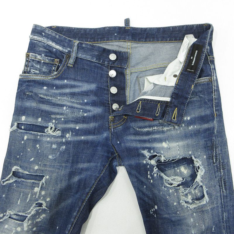 【三重本店】 中古 DSQUARED2 | ディースクエアード SUPER TWINKY JEAN スーパーツインキージーンズ トウィンキー USED加工ストレッチボタンフライデニムパンツ ダメージ加工 S74LB1052 ブルー サイズ：48 【108】