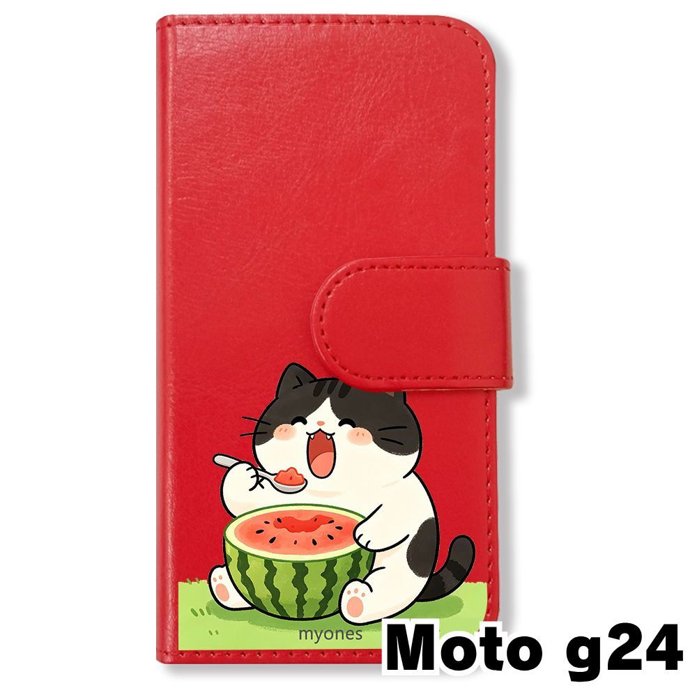 新品未使用】 moto g24/moto g04 手帳型スマホ ケース (色：レッド×ね