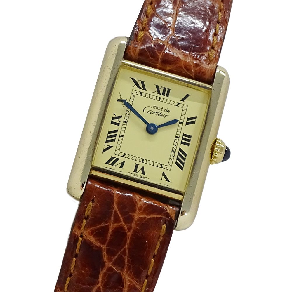 カルティエ Cartier 時計 レディース ブランド マストタンク SM ヴェルメイユ クオーツ QZ 925 レザー W1003153 スクエア【中古】