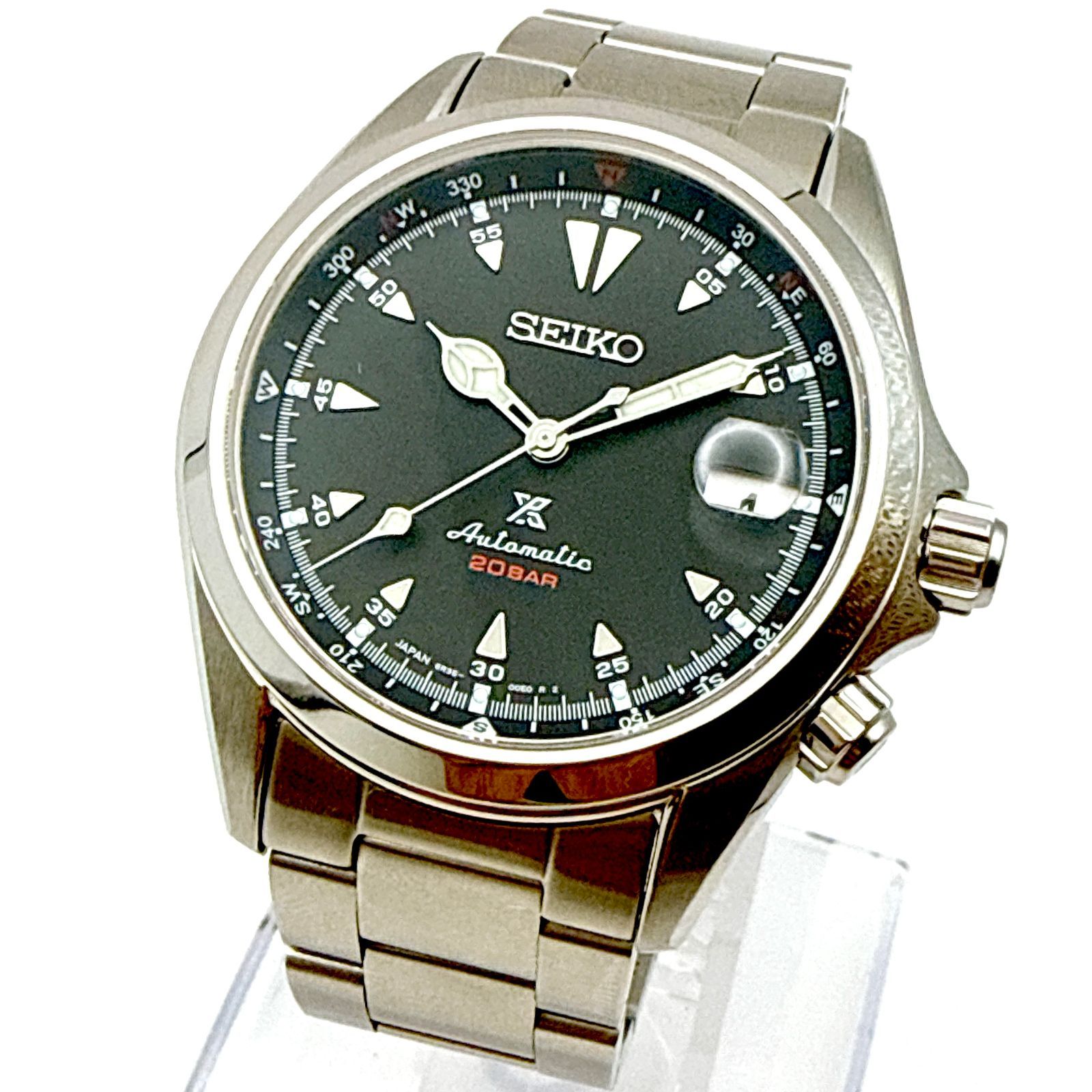 B154【美品・予備コマ有】 SEIKO PROSPEX Alpinist SBDC087 セイコー プロスペックス アルピニスト シャークトゥースインデックス 内転リング 自動巻き機械式 シースルーバック メンズウォッチ