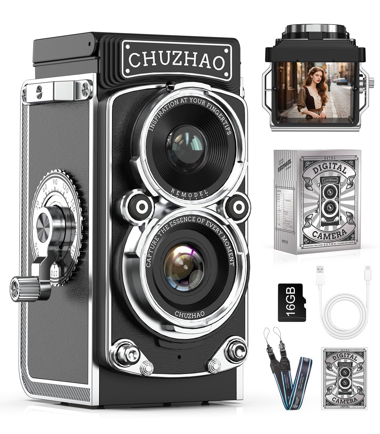CHUZHAO ミニレトロカメラ: 1080Pミニレトロデジタルトイカメラ12MPオートフォーカス 二眼レフカメラ1.54インチ画面 軽量 携帯 デジタル TLR 16GB SDカード付き Type-C充電 初心者 子供 ティーンエイジャー 0f006249 CHUZHAO ミニレトロカメラ: 1080Pミニレトロデジタルトイカメラ12MPオートフォーカス 二眼レフカメラ1.54インチ画面 軽量 携帯 デジタル TLR 16GB SDカード付き Type-C充電 初心者 子供 ティーンエイジャー 0f006249