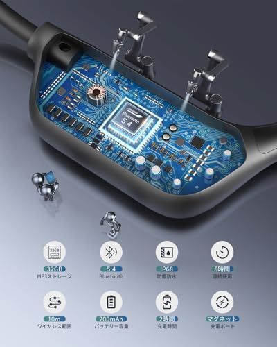 骨伝導イヤホン bluetooth 5.4 水泳 IP68完全防水 こつでんどう イヤホン bluetooth 32GBメモリ内蔵 最大8000曲 急速充電 耳を塞がない オープンイヤーヘッドホン 超軽量 マイク内蔵 スポーツ/サイクリング 49774b6b