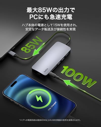 Belkin Connect USB-C イーサネット ハブ 6-in-1 DDR200対応 メモリカード2倍速 4K@60Hz 100W PD充電対応 5G高速データ転送 HDMIポート USB C 3.2 & USB-A 3.2 SDカー 4a456879 Belkin Connect USB-C イーサネット ハブ 6-in-1 DDR200対応 メモリカード2倍速 4K@60Hz 100W PD充電対応 5G高速データ転送 HDMIポート USB C 3.2 & USB-A 3.2 SDカー 4a456879