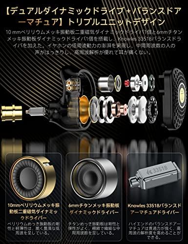 TRN-TA3 イヤモニ ハイレゾ イヤホン Knowles BA+2DD ベリリウムコーティン振動板 モニターイヤホン 3.5/4.4mm交換式プラグ QDC脱着式ケーブル イヤーモニター 高遮音性 IEM カナル型 イヤフォン 有線t 94350017
