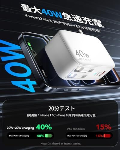 COCIVIVRE 4in1 巻き取り式充電器 （デュアルUSBポート+ ライトニング/Type-Cケーブル内蔵）伸縮可能 40W急速充電 折りたたみ式プラグ コンパクト 省スペース 保護機能 Air Pods Pro 3/i-Phone17 4d7f242d