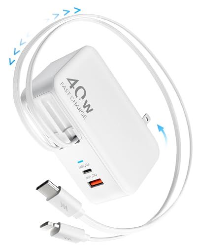 COCIVIVRE 4in1 巻き取り式充電器 （デュアルUSBポート+ ライトニング/Type-Cケーブル内蔵）伸縮可能 40W急速充電 折りたたみ式プラグ コンパクト 省スペース 保護機能 Air Pods Pro 3/i-Phone17 4d7f242d