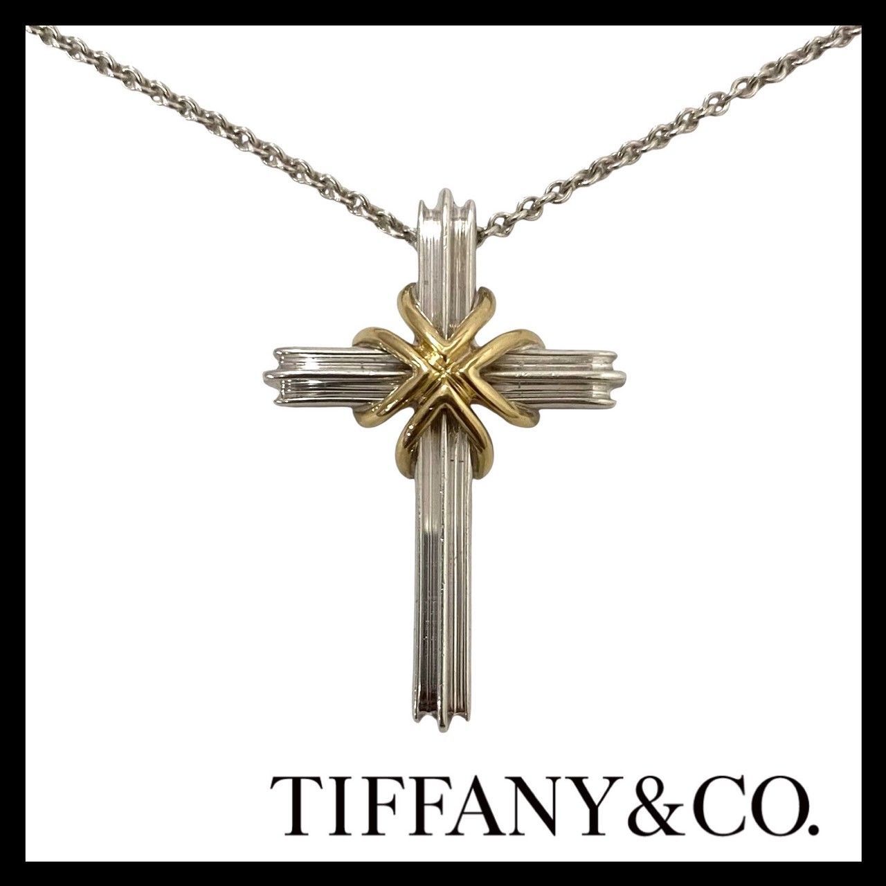 【TIFFANY&Co.】シグネチャー クロス ネックレス SV925 SILVER/シルバー 750/K18 ゴールド/金 総重量約8.6g 十字架 ペンダント ティファニー (MM-781)