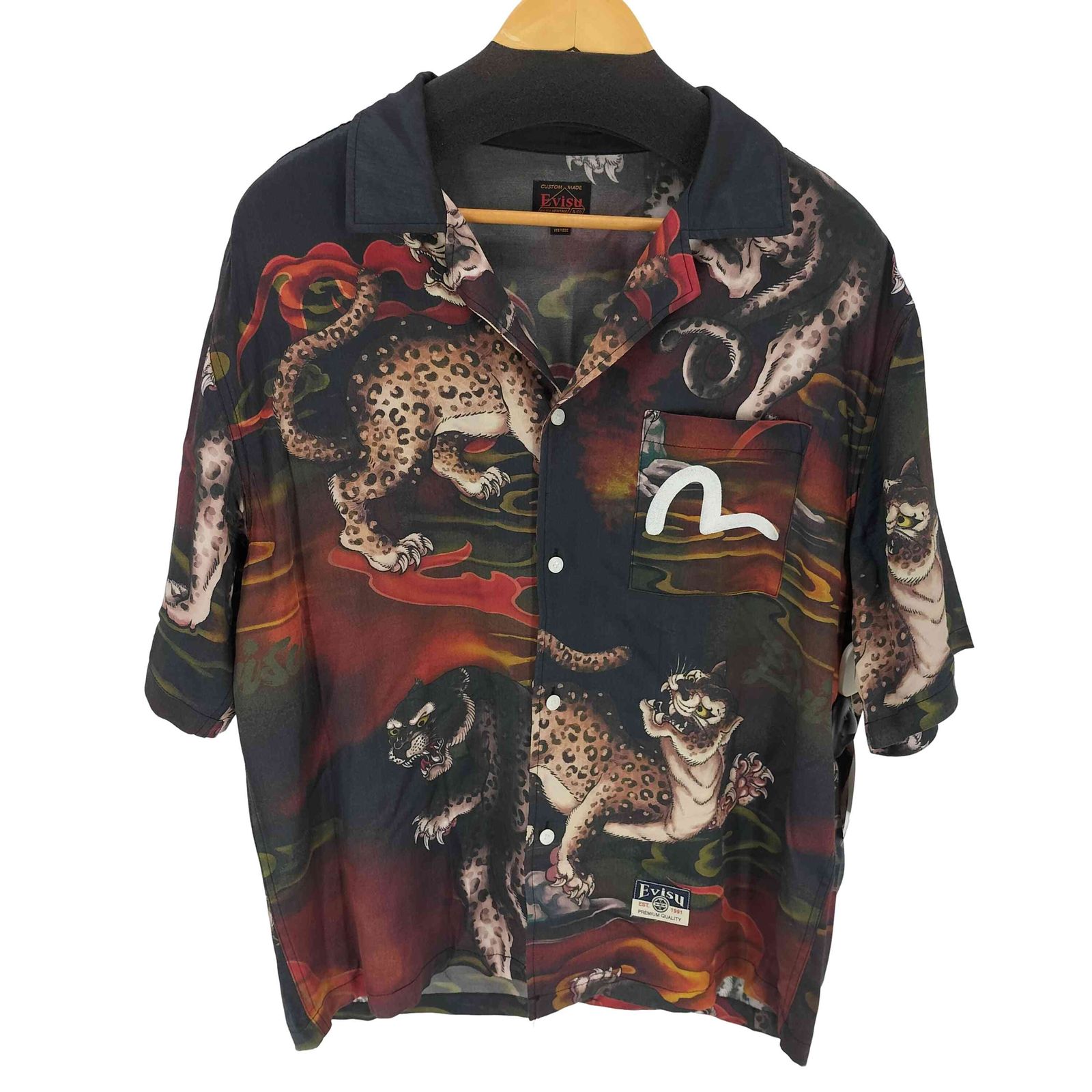 エヴィス EVISU レオパードオールオーバープリント シャツ 百虎 メンズ S