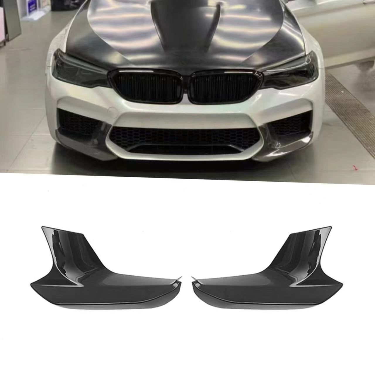 BMW M5 F90 2017-2020 BMW M5 F90専用 MPスタイルフロントバンパーカナード エアロパーツ ABS製 グロスブラック/カーボン調 ドレスアップ スポーティ 簡単取付 貼るだけ 軽量1kg 車種専用 高級感 耐久性