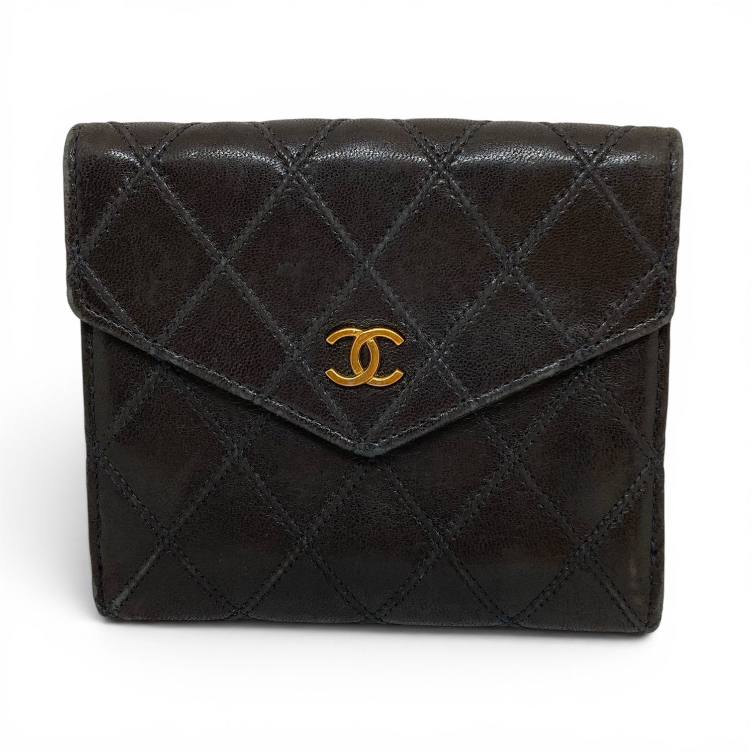 シャネル ビコローレ マトラッセ ラムスキン 二つ折り 財布 ココマーク 黒 CHANEL シャネル ビコローレ折り財布 マトラッセ ココマーク(CC