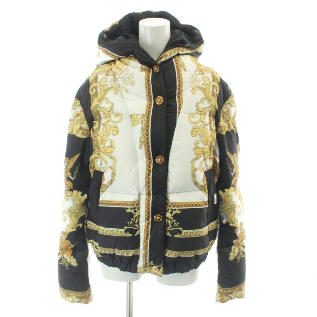 ヴェルサーチ ヴェルサーチェ VERSACE ダウンジャケット メデューサ 総柄 ロゴ バロック柄 近年モデル 36 黒 ブラック 白 ホワイト 1001611 /MW ■GY19