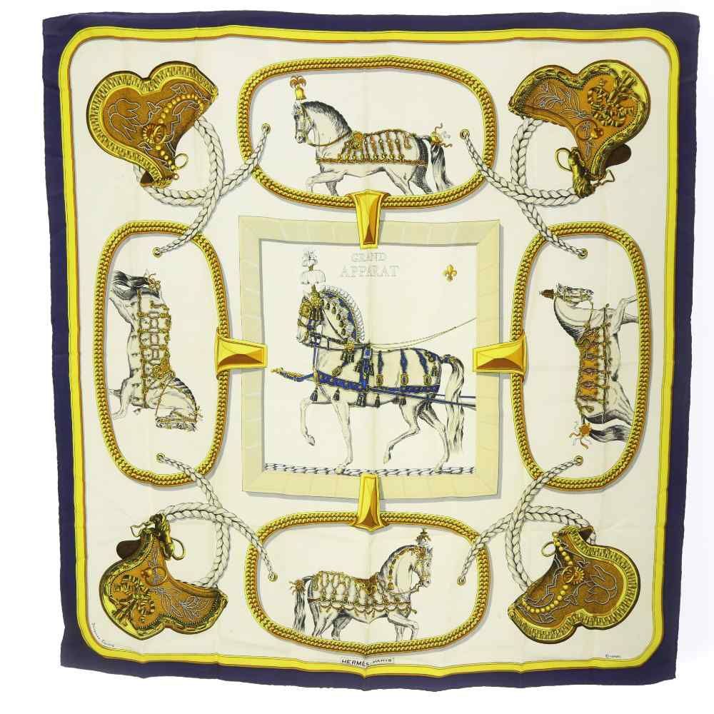 エルメス HERMES スカーフ カレ90 GRAND APPARAT グランアパラ 盛装の馬 アイボリー /YO32 ■GY18 ■OH