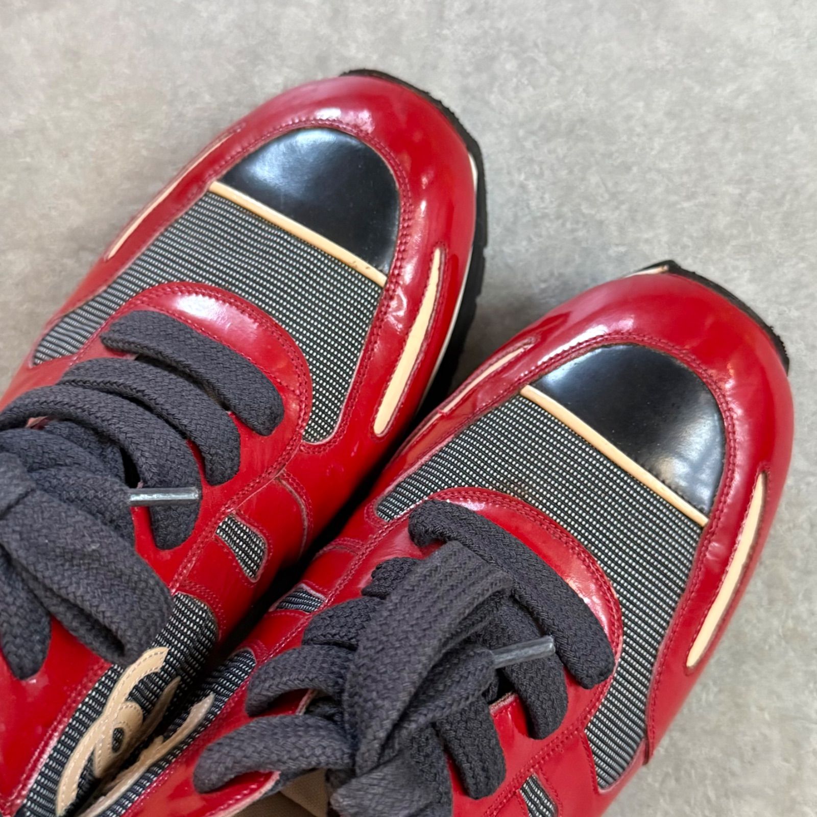 希少 CHANEL シャネル ココマーク ヒールスニーカー 赤 黒 キャンバス