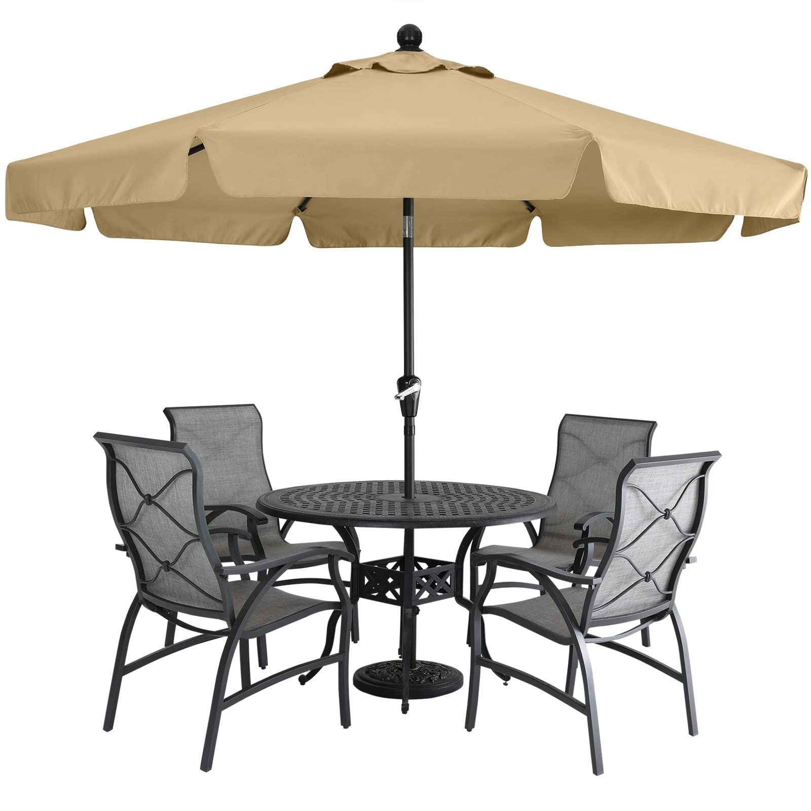 マスターキャノピー（MASTERCANOPY） スカラップ付きガーデンパラソル 直径230cm / 270cm ×高さ203cm / 240cm 角度調節可能 ハンドル回転式 日よけ 撥水 庭 アウトドア (270cm,カーキ)送料無料 fca42406