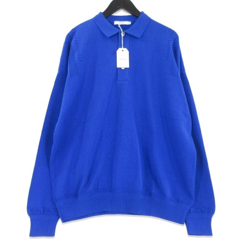 未使用 YASHIKI ヤシキ Yonaga Knit Polo YSK-23AW-KN05 夜長 ニット ポロ 長袖ポロシャツ コバルトブルー 2 99000973