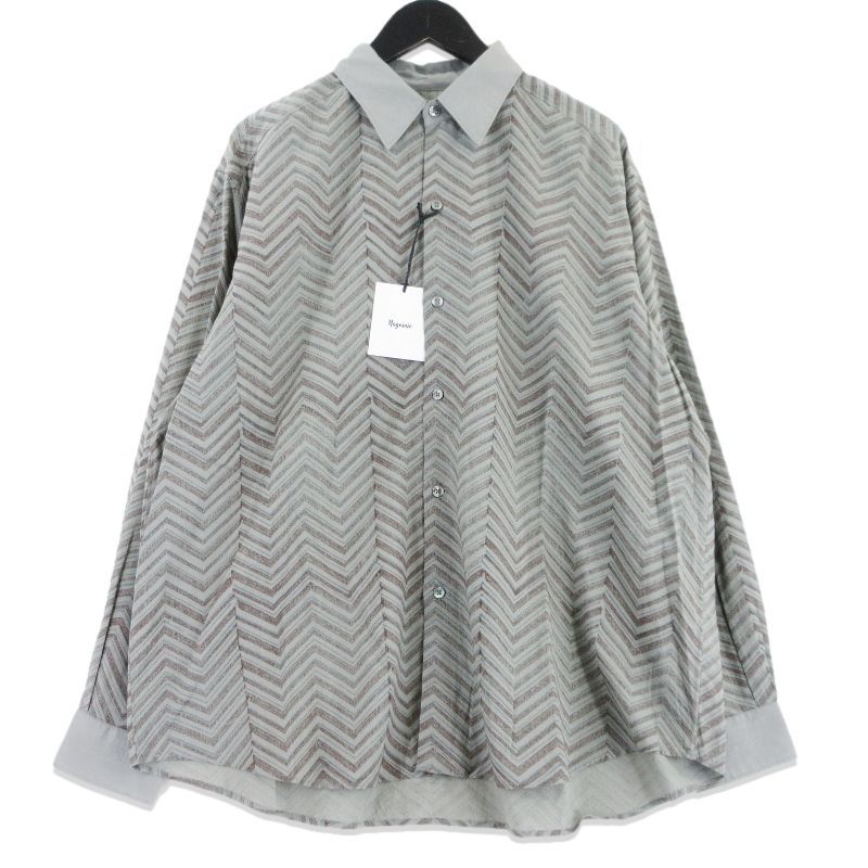 未使用 nagoune ナゴウネ Cotton block print cover up shirt NG-26SS-SH01 長袖シャツ 総柄 グレー M 99000975