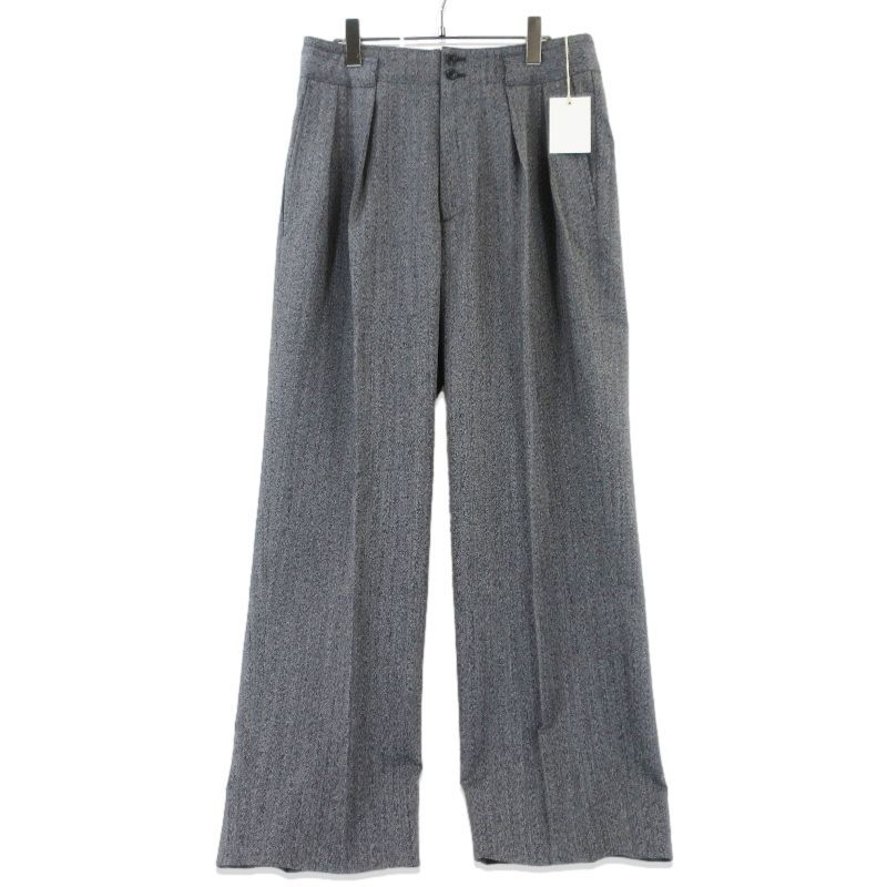 未使用 ULTERIOR アルテリア WOOL WASHI HERRINGBONE TUCKED TROUSERS UPT73-LA227-A スラックスパンツ ブラック 黒 4 99000977