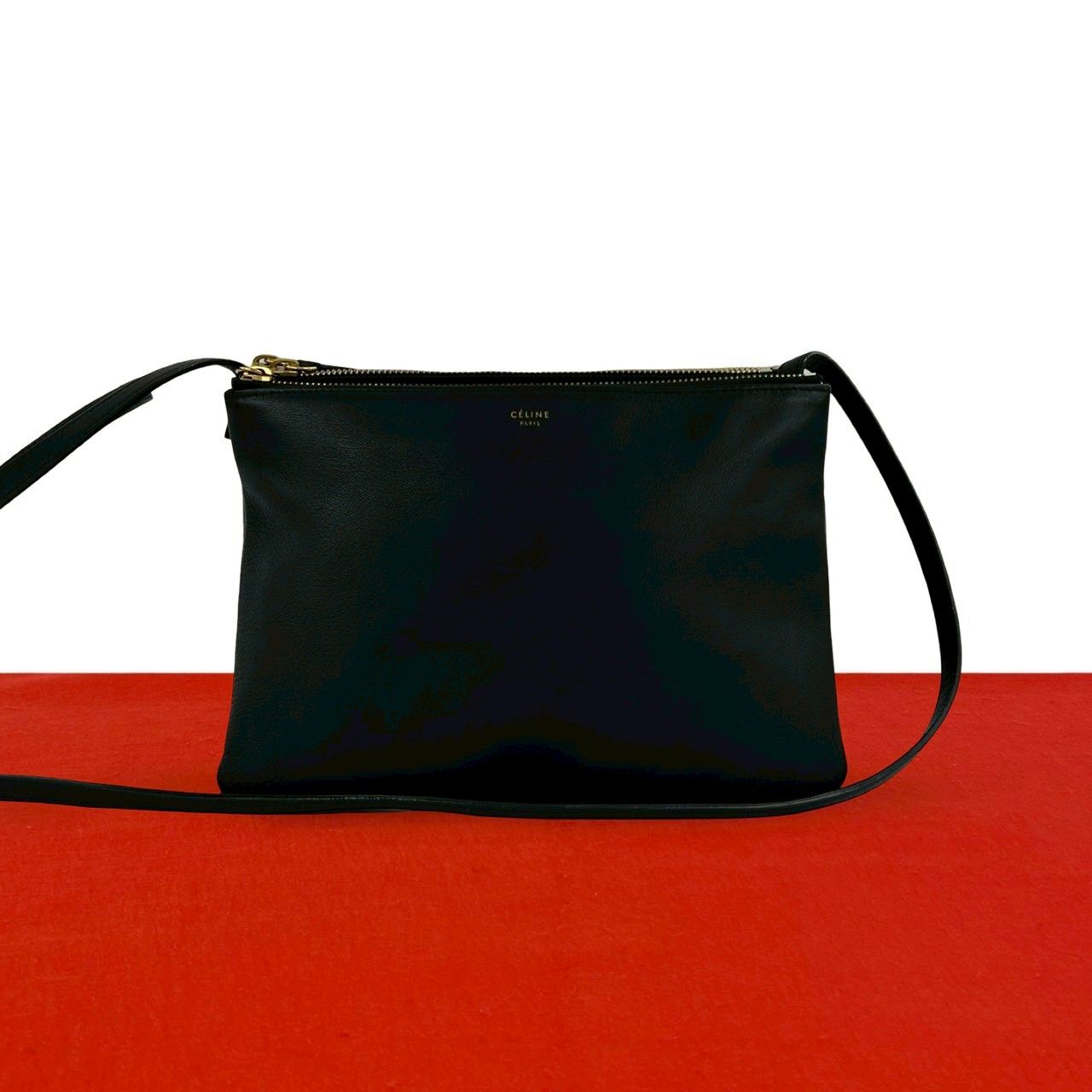 極 美品 CELINE セリーヌ トリオ レザー 本革 ショルダーバッグ ミニ