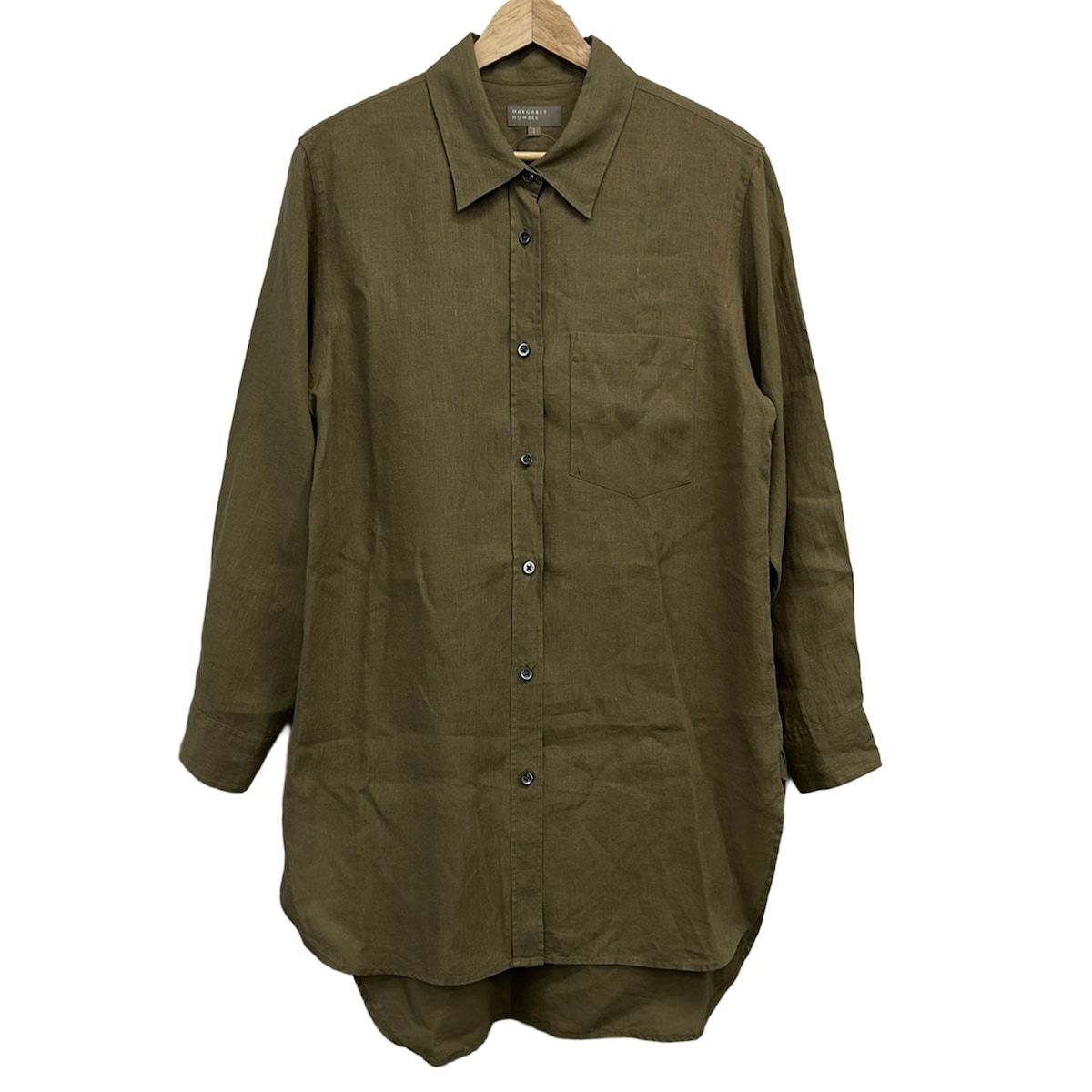 MargaretHowell(マーガレットハウエル) ワンピース サイズ1 S レディース美品 - カーキ レギュラーカラー/長袖/ミニ/シャツワンピ