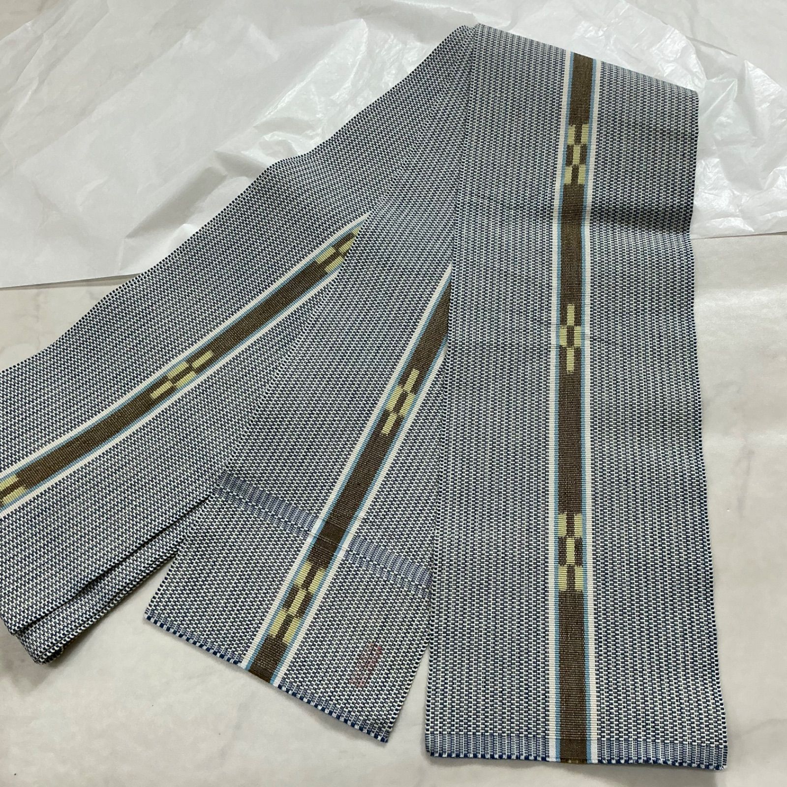 ◆kimomo+one◆kimonoarisa◆厳選◆未使用同然◆沖縄県◆八重山ミンサー織◆作家物◆伝統工芸品◆手織り木綿◆長尺◆長さ407.5cm◆
