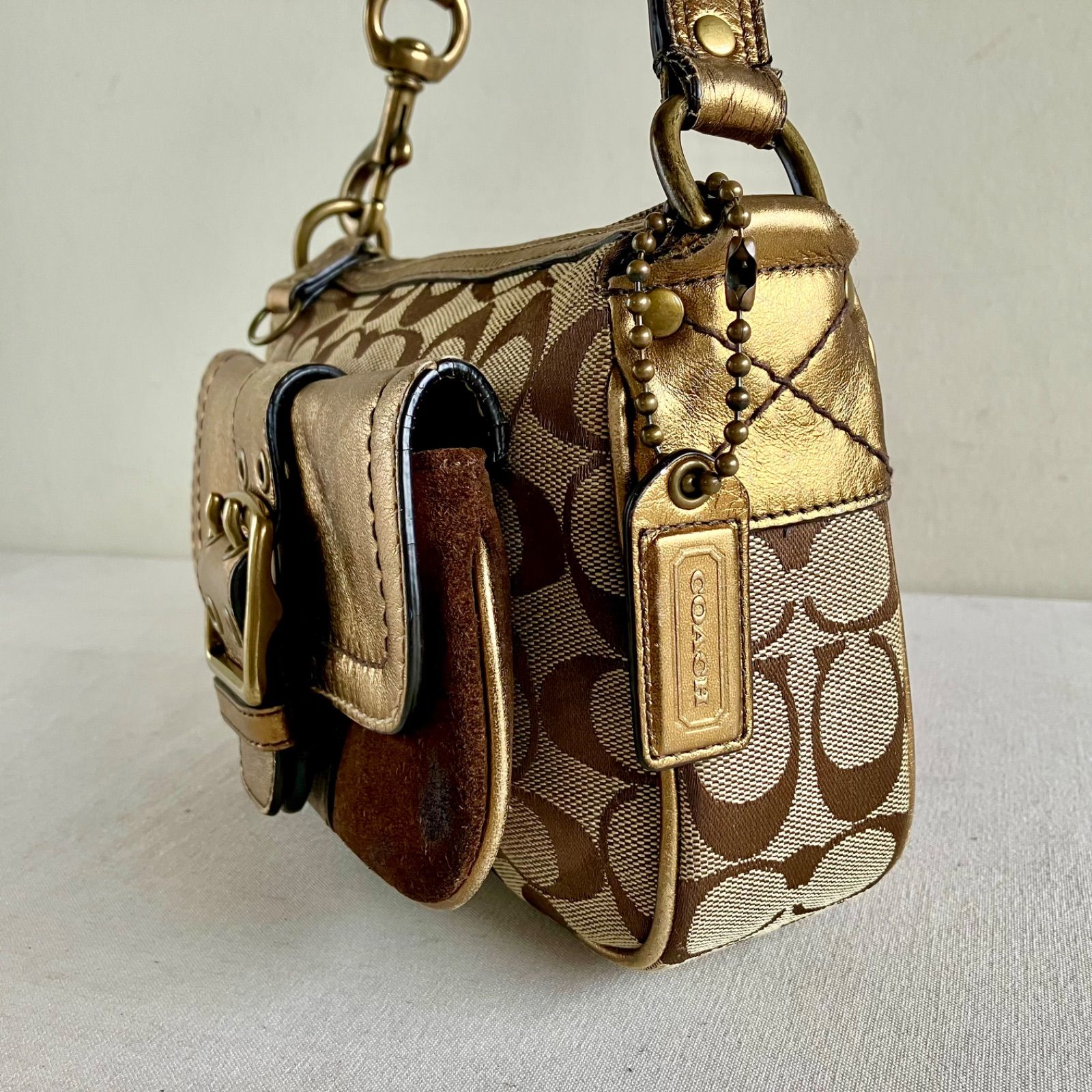 Y2K Coach 2004 Special Edition Bronze Signature Logo Hobo Shoulder 