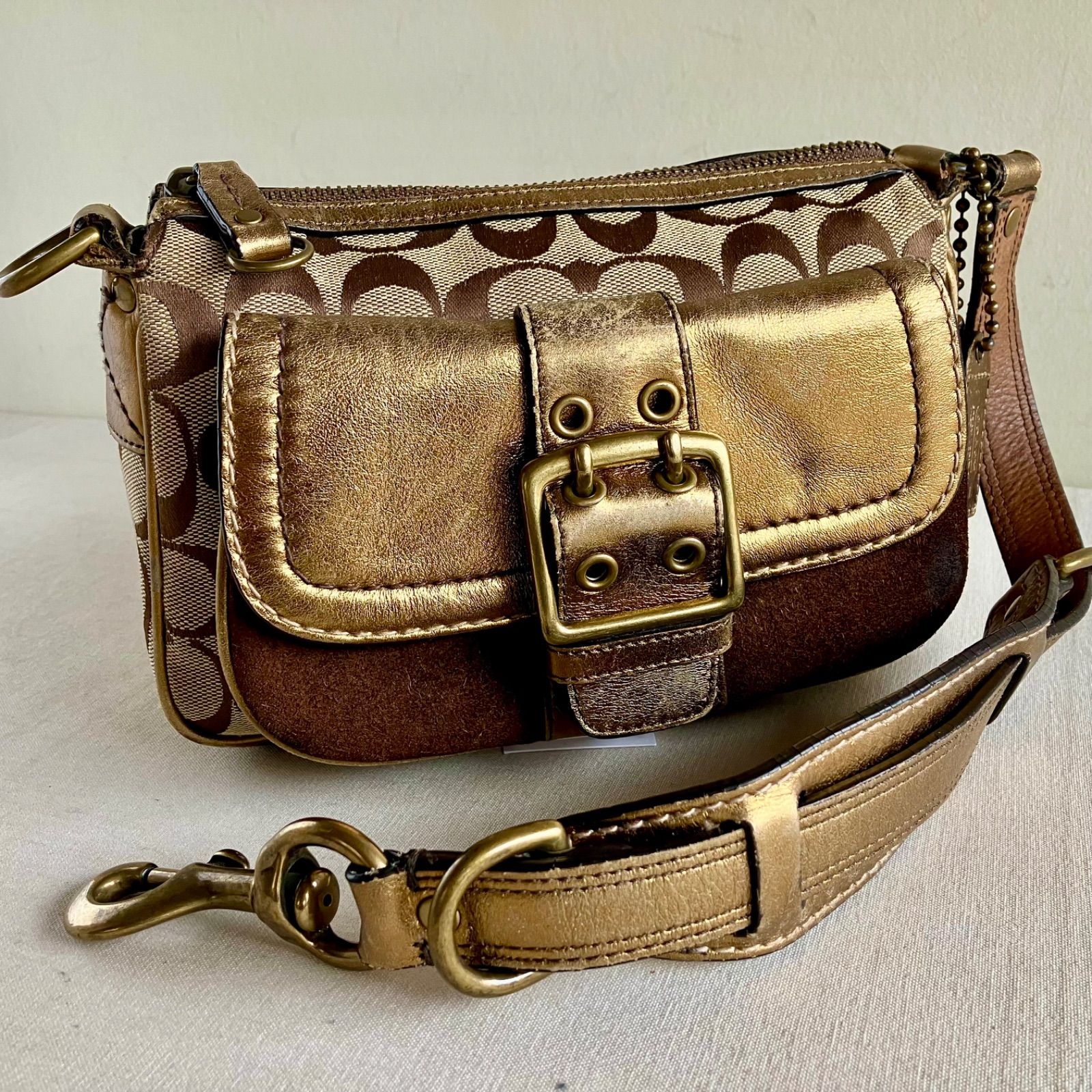 Y2K Coach 2004 Special Edition Bronze Signature Logo Hobo Shoulder 