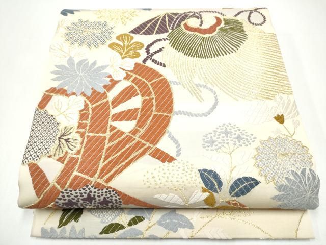 平和屋着物●六通柄袋帯　唐織　花車文　金糸　正絹　逸品　CABH5086hy