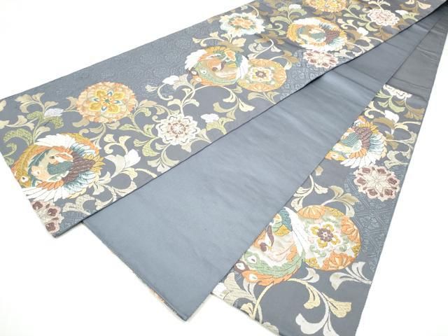 平和屋着物●六通柄袋帯　慶祥唐織　鳳凰花丸文　金糸　正絹　逸品　CABH5090hy