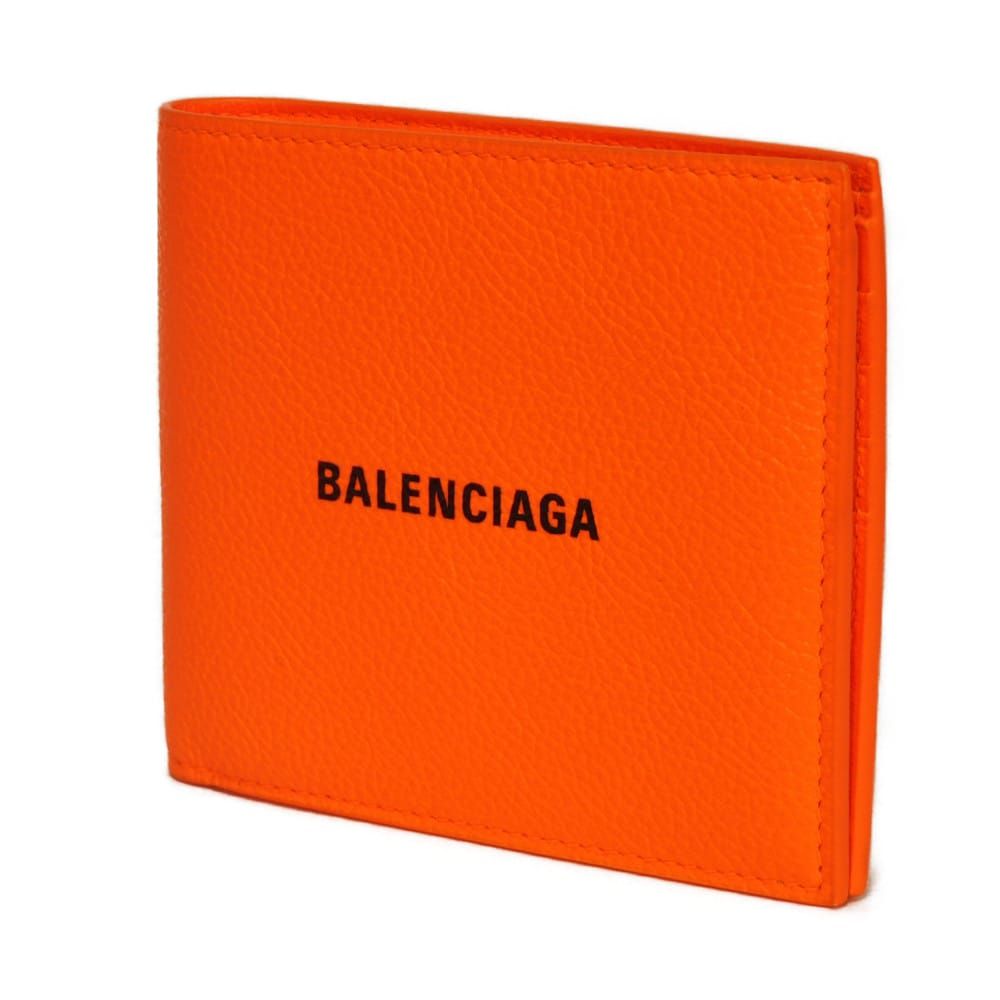 BALENCIAGA バレンシアガ キャッシュ スクエア フォールド ウォレット グレイン カーフ 蛍光 バイフォールド 札入れ カードケース パスケース 新ロゴ ネオンオレンジ 二つ折り財布 594549 2UQ13 7560 BALENCIAGA バレンシアガ キャッシュ スクエア フォールド ウォレット