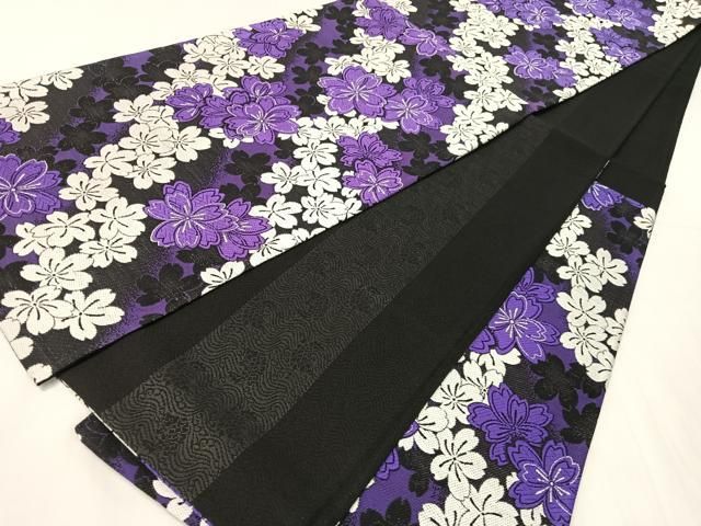 平和屋着物●両面　六通柄袋帯　唐織　舞桜　黒地　正絹　逸品　未使用　CABH4619vp