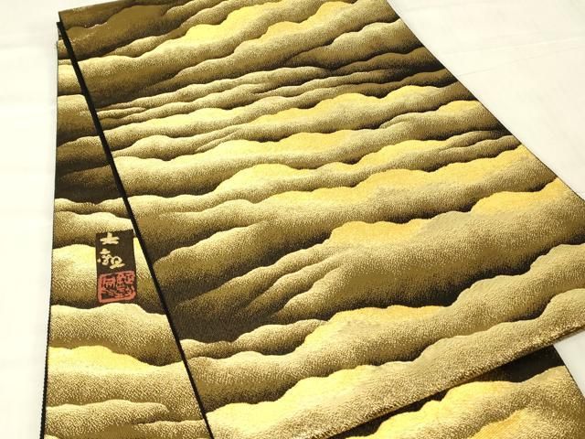 平和屋着物●近代日本画の巨匠　横山大観　じゅらく謹製　六通柄袋帯　朝陽霊峰・瑞雲　金糸　正絹　逸品　DABG0393az