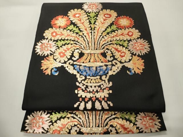 平和屋着物●六通柄　本袋帯　伊太和華文　黒地　金銀糸　正絹　逸品　CABF0330ak