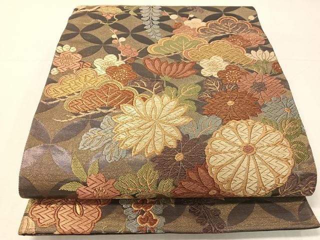 平和屋着物●ファッションデザイナー　花井幸子　六通柄袋帯　唐織　花車文　金糸　正絹　逸品　CABH4690vp