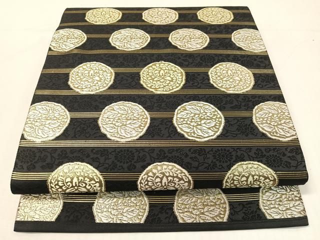 平和屋着物●西陣織　六通柄袋帯　唐織　古代名物裂　黒地　金糸　正絹　逸品　未使用　CABH4703vp
