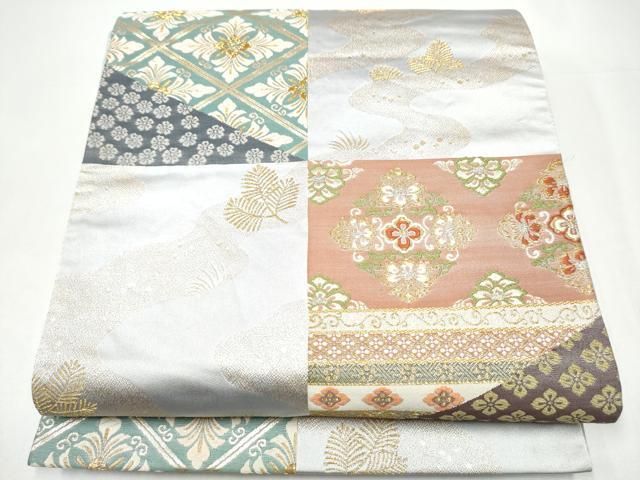平和屋着物●六通柄袋帯　唐織　草花文　金糸　正絹　逸品　CABI0047hy