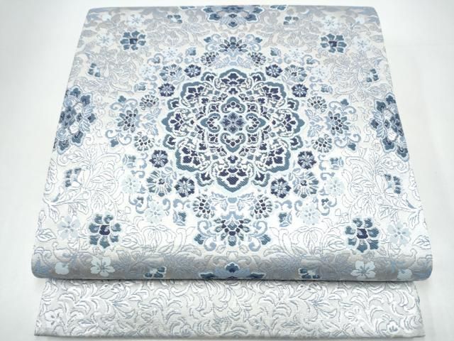 平和屋着物●六通柄袋帯　正倉院花文　銀糸　正絹　逸品　CABI0052hy