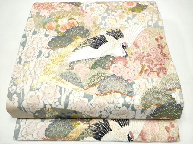平和屋着物●六通柄袋帯　唐織　地紙飛鶴松竹梅　金糸　正絹　逸品　CABI0070hy
