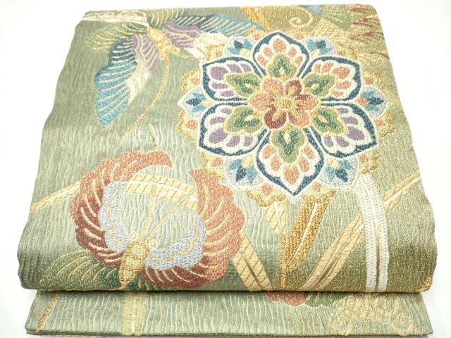 平和屋着物●六通柄袋帯　花蝶文　金糸　正絹　逸品　CABI0071hy