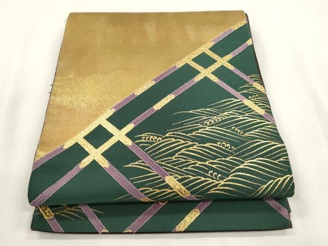 平和屋着物●六通柄袋帯　安新　彩　立波天井文　金糸　正絹　逸品　CABH6642dy