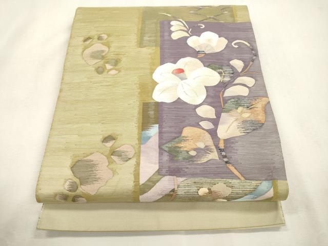 平和屋着物●太鼓柄袋帯　すくい織　草花文　金銀糸　正絹　逸品　CABH6643dy