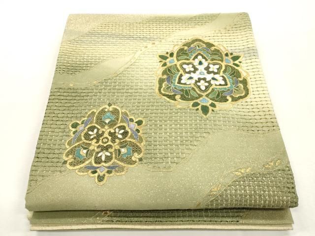 平和屋着物●中国三大刺繍　スワトウ刺繍　総刺繍　袋帯　流水舞花文　金糸　正絹　逸品　未使用　CABH6686dy