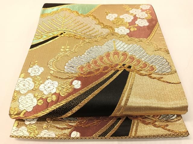 平和屋着物●六通柄袋帯　唐織　梅松文　金銀糸　正絹　逸品　CABH4765vp