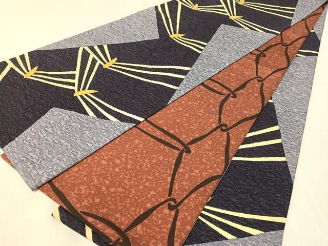 平和屋着物●両面　全通柄袋帯　そめ帯　ふくれ織　松葉文　正絹　逸品　未使用　CABH4772vp