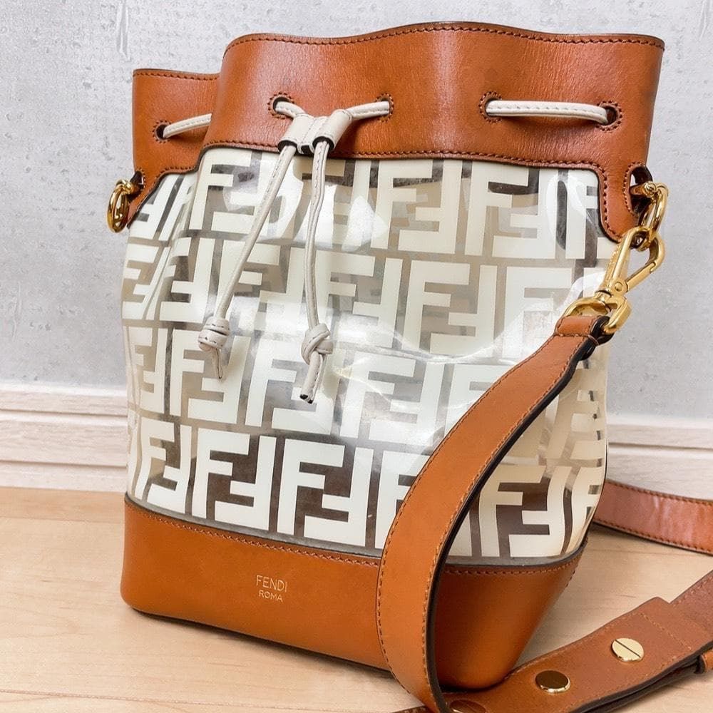 FENDI フェンディ 8BT298 モントレゾール ズッカ柄 クリア 巾着 バケットバッグ ショルダーバッグ レザー ヴィンテージ ビニール 透明 Mon Tresor Clear Bucket Bag Shoulder Crossbody PVC